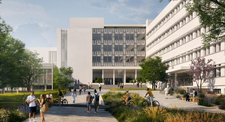 Réhabilitation du campus Beaulieu à Rennes Façade bardage lames métalliques